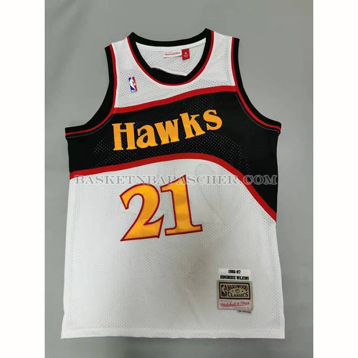 Maillot Atlanta Hawks Dominique Wilkins NO 21 Mitchell & Ness 1986-87 Blanc